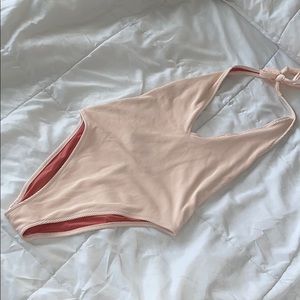 Aerie baby pink ribbed plunge swim suit